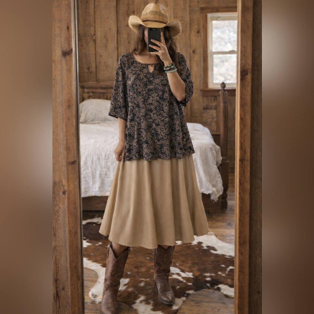Roaman's Paisley Swing Top 1X EUC Boho Classic Stretchy Blouse 🍂